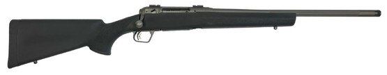 Savage 110 bolt action rifle with synthetic black stock.